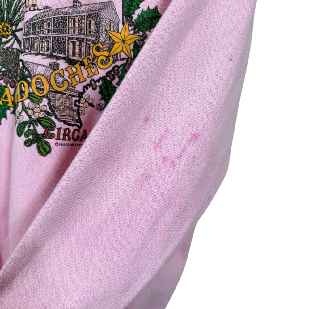 Hanes Women's Pink The Oldest Christmas in Texas Nacodoches 1886 Sweater Sz L - Picture 5 of 8
